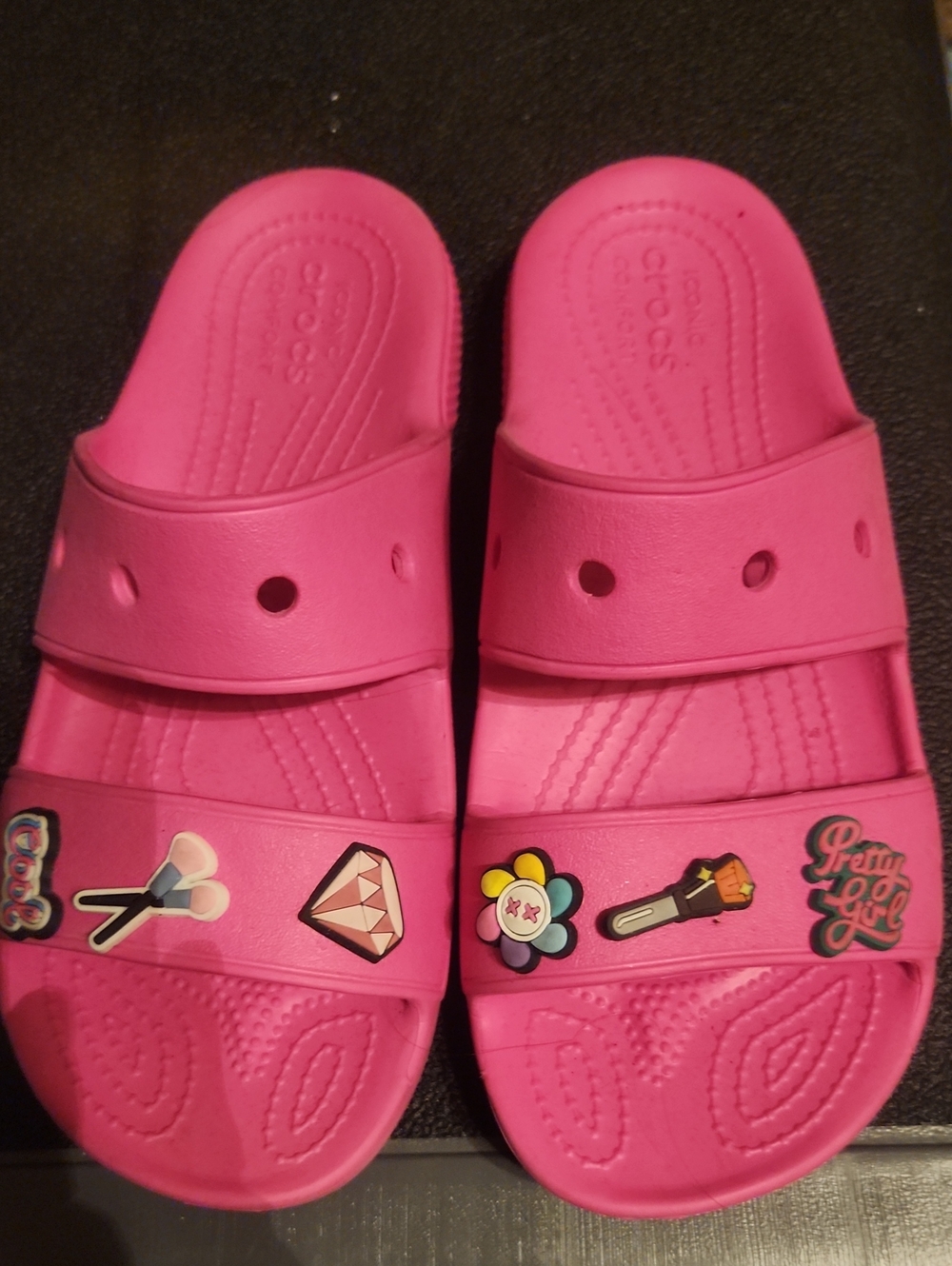 CROCS Hot Pink Slide Sandals with Charm Pins